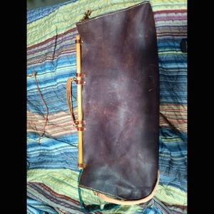 FULL GRAIN LEATHER  BAG WITH BAMBOO  HANDLES ALL  HANDMADE